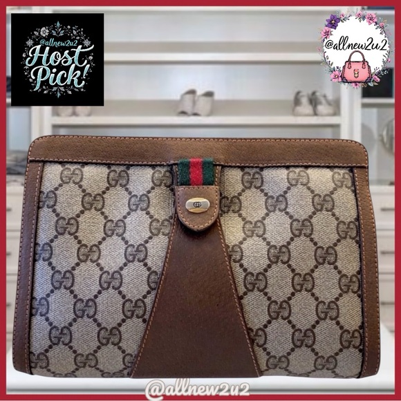 Gucci Other - Gucci Sherry Line GG Clutch Canvas Leather Pouch Monogram Mega Multi-Host Pick!